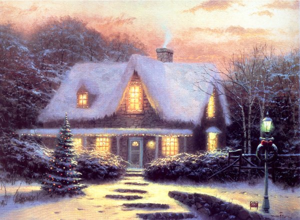 (image for) Handmade oil painting Copy paintings of famous artists Thomas Kinkade's painting, NO.123